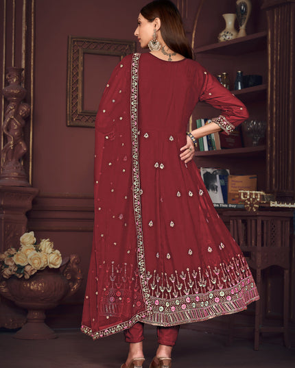 Maroon Georgette Embroidered Anarkali Suit