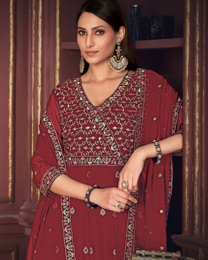 Maroon Georgette Embroidered Anarkali Suit