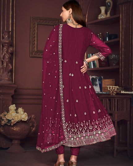 Magenta Georgette Embroidered Anarkali Suit