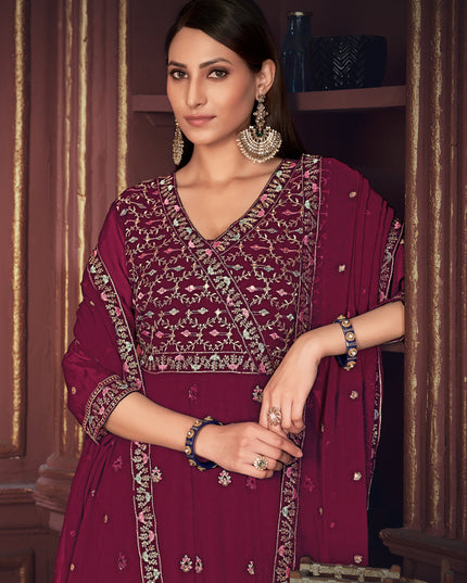 Magenta Georgette Embroidered Anarkali Suit