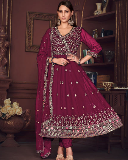 Magenta Georgette Embroidered Anarkali Suit