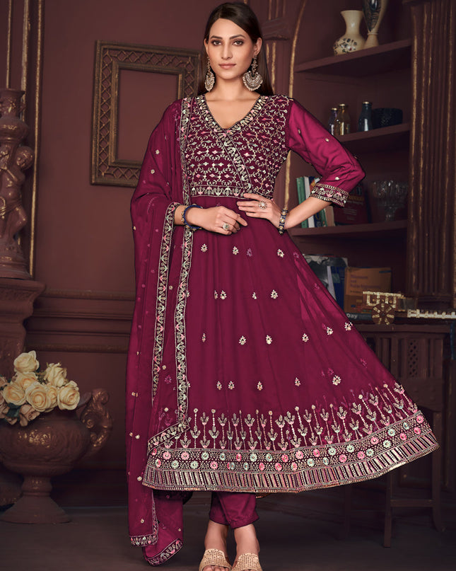 Magenta Georgette Embroidered Anarkali Suit