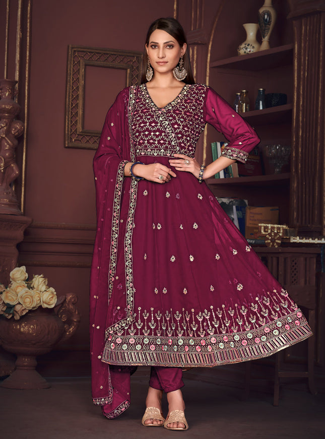 Magenta Georgette Embroidered Anarkali Suit
