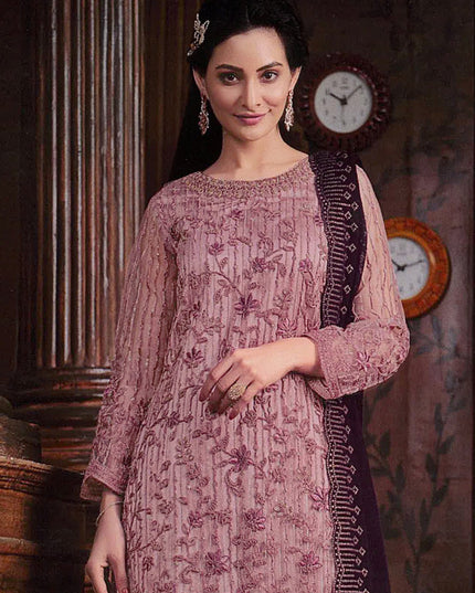 Dusty Pink Embroidered Net Palazzo Kameez