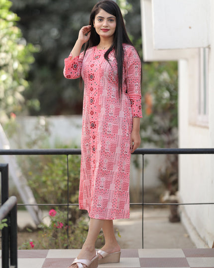 Coral Pink Pure Cotton Printed Kurti