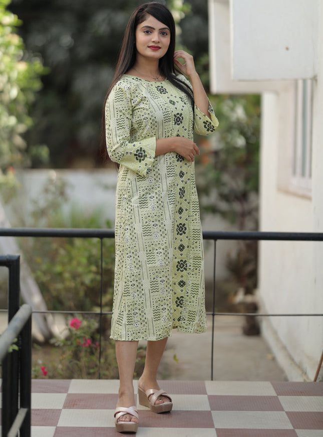 Pastel Green Pure Cotton Printed Kurti