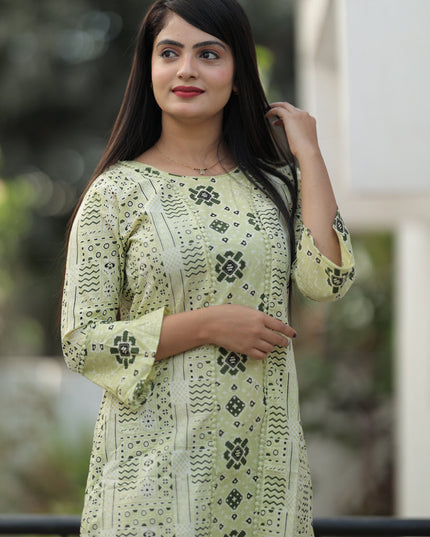 Pastel Green Pure Cotton Printed Kurti