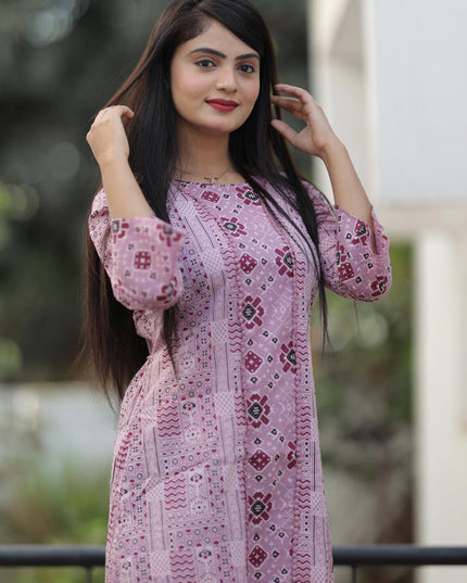Lilac Pink Pure Cotton Printed Kurti