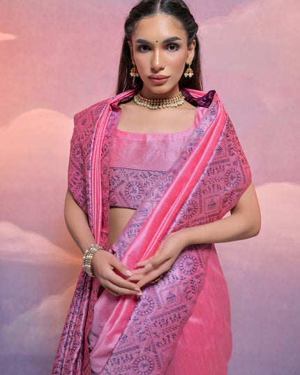 Pink Handloom Raw Silk Woven Saree