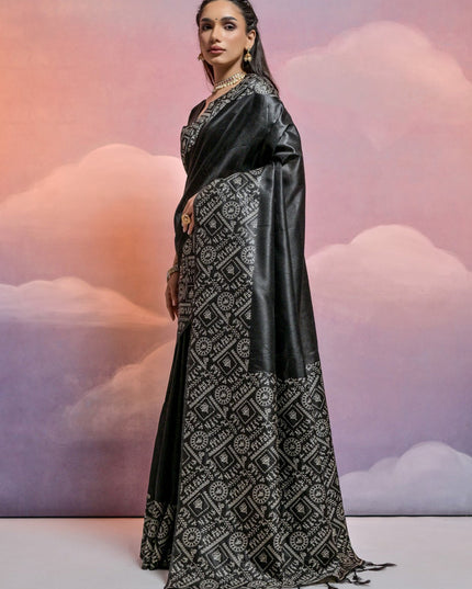 Black Handloom Raw Silk Woven Saree