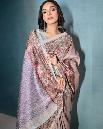 Beige Cotton Silk Zari Woven Saree