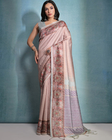 Beige Cotton Silk Zari Woven Saree