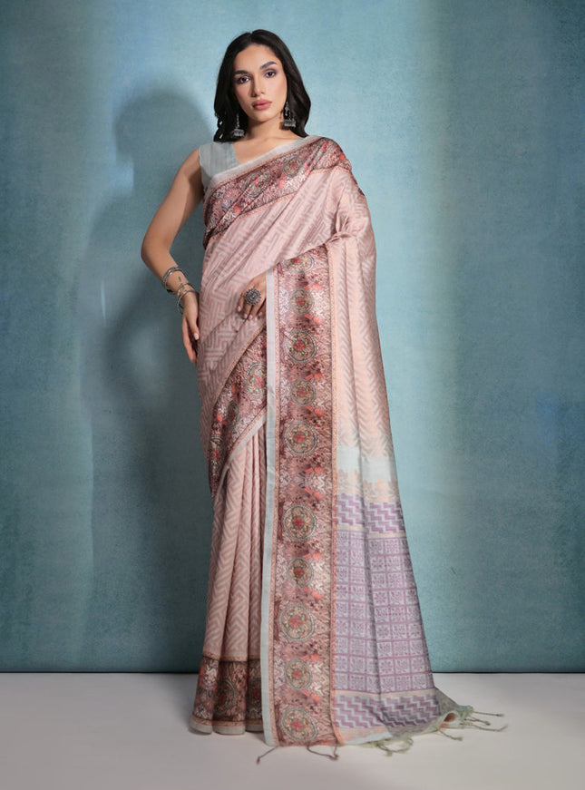 Beige Cotton Silk Zari Woven Saree