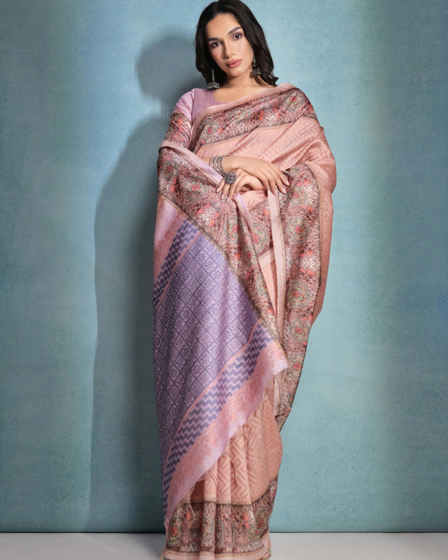 Peach Cotton Silk Zari Woven Saree