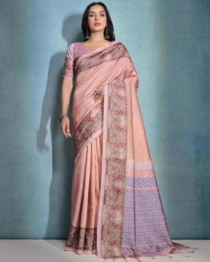 Peach Cotton Silk Zari Woven Saree