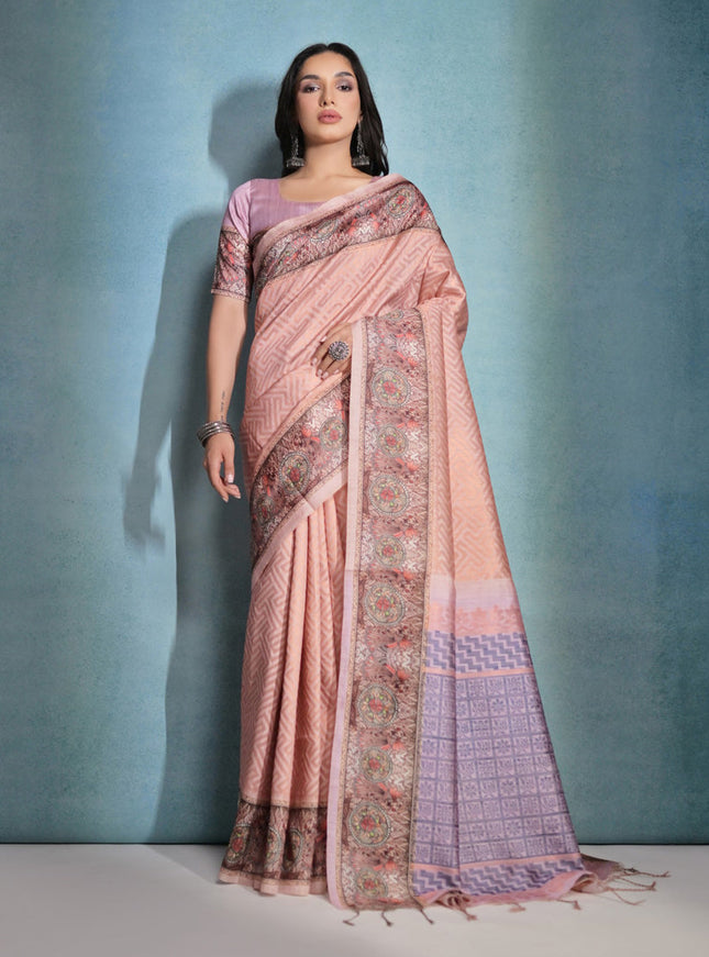 Peach Cotton Silk Zari Woven Saree