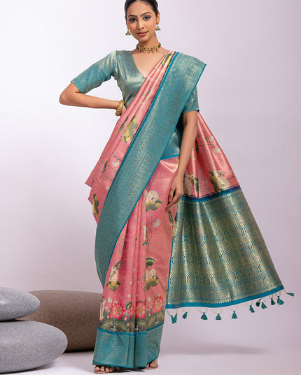 Pink Tissue Silk Zari Woven Saree