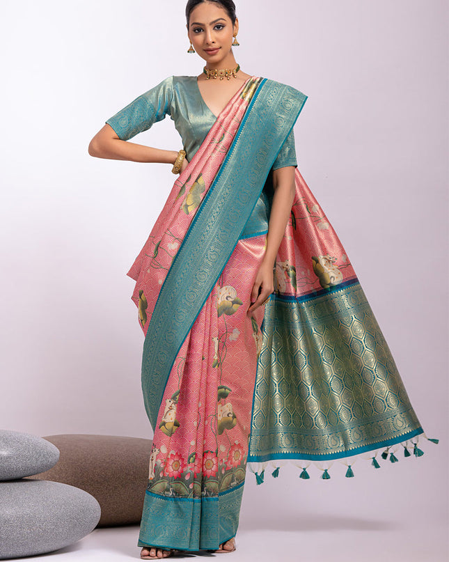 Pink Tissue Silk Zari Woven Saree