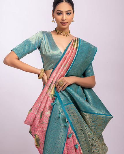 Pink Tissue Silk Zari Woven Saree