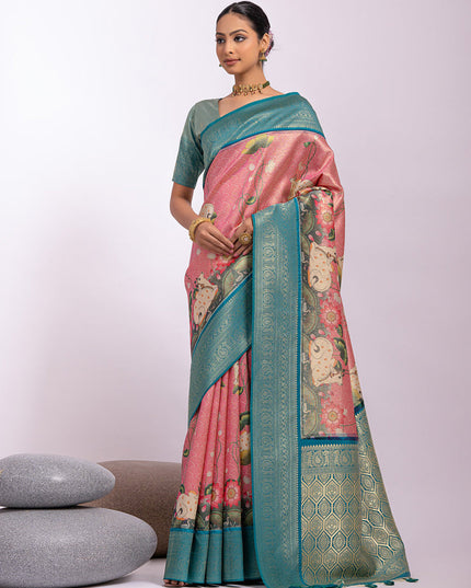Pink Tissue Silk Zari Woven Saree
