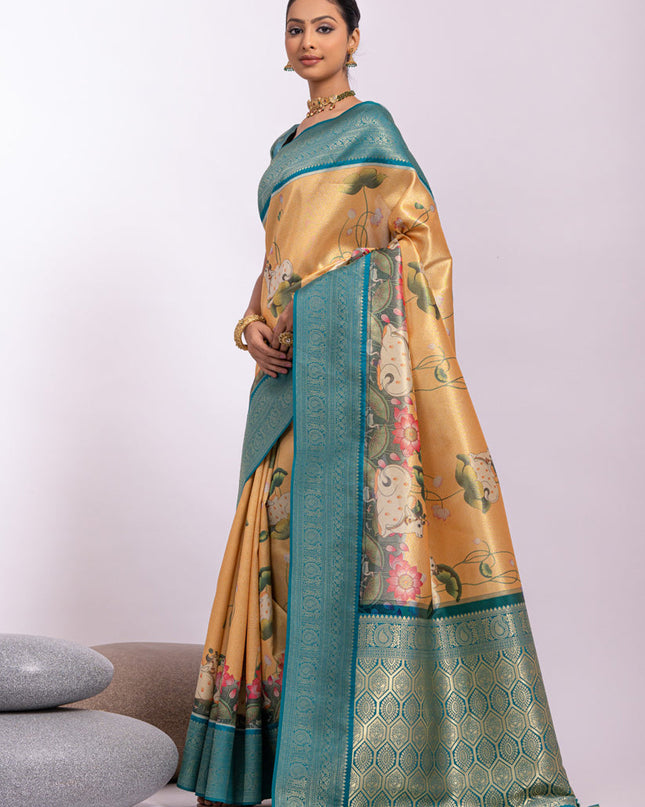 Yellow Tissue Silk Zari Woven Saree