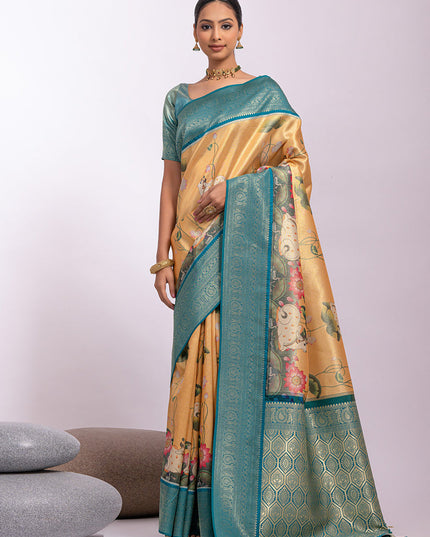 Yellow Tissue Silk Zari Woven Saree