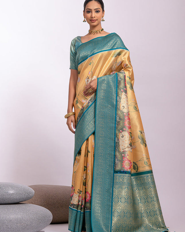 Yellow Tissue Silk Zari Woven Saree