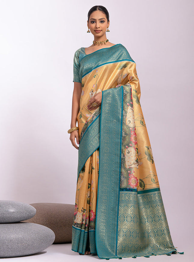 Yellow Tissue Silk Zari Woven Saree