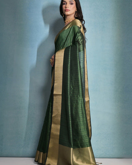 Bottle Green Raw Silk Woven Saree