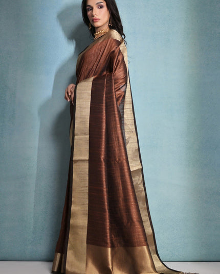Coffee Brown Raw Silk Woven Saree