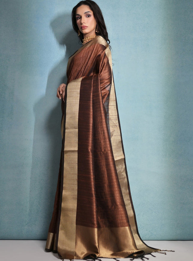 Coffee Brown Raw Silk Woven Saree
