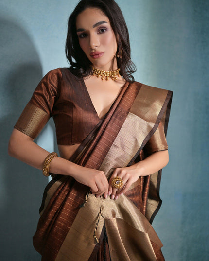 Coffee Brown Raw Silk Woven Saree