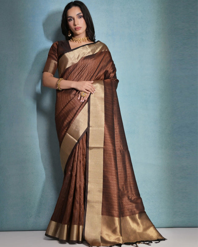 Coffee Brown Raw Silk Woven Saree