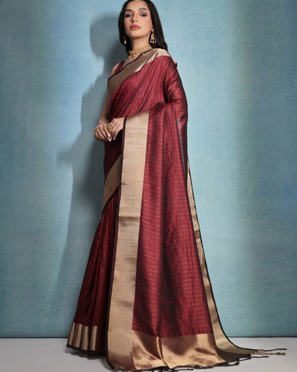 Maroon Raw Silk Woven Saree