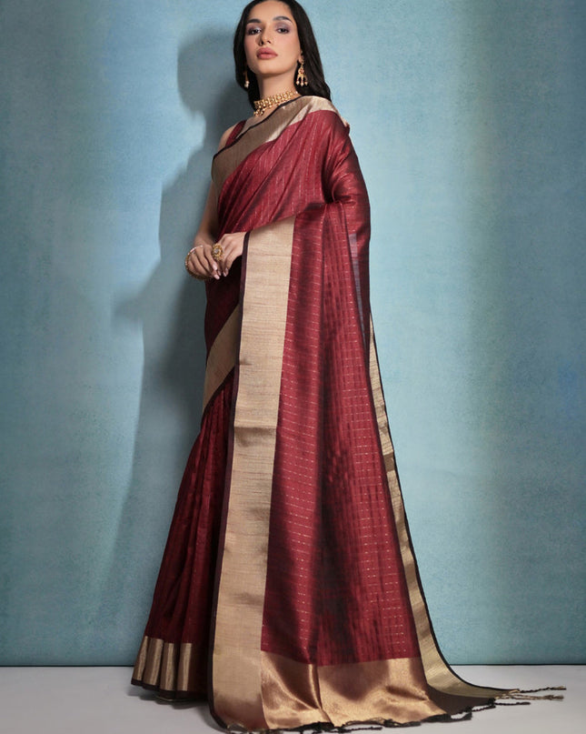 Maroon Raw Silk Woven Saree