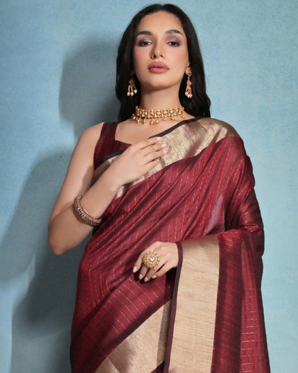 Maroon Raw Silk Woven Saree