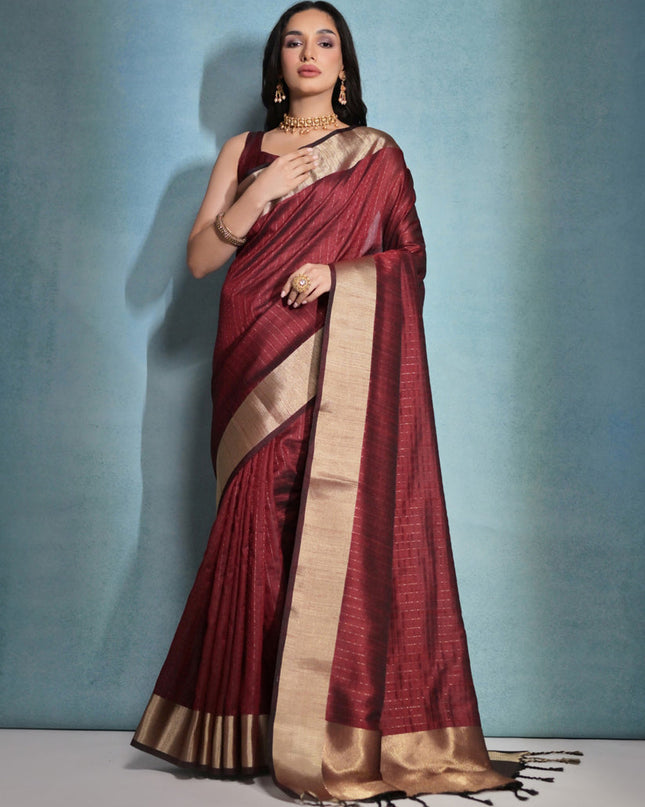 Maroon Raw Silk Woven Saree