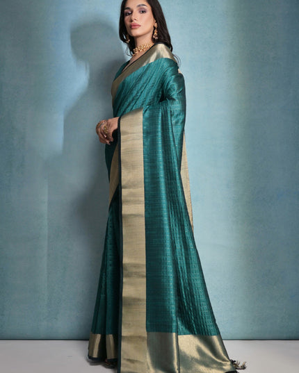 Rama Green Raw Silk Woven Saree