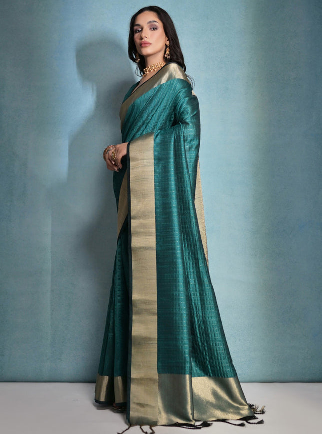 Rama Green Raw Silk Woven Saree