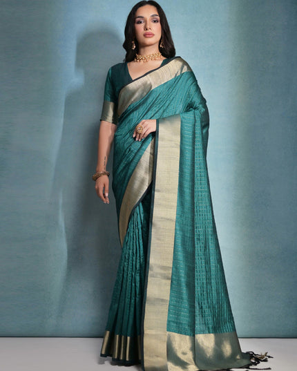 Rama Green Raw Silk Woven Saree