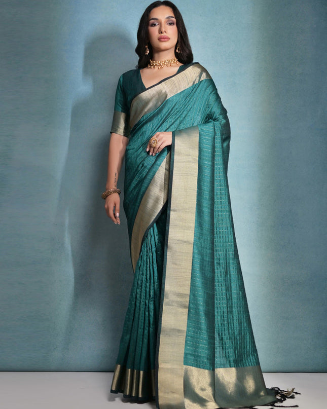 Rama Green Raw Silk Woven Saree