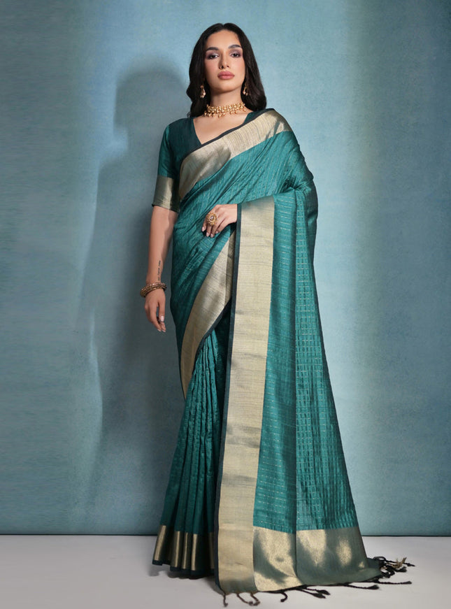 Rama Green Raw Silk Woven Saree