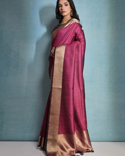 Rani Pink Raw Silk Woven Saree