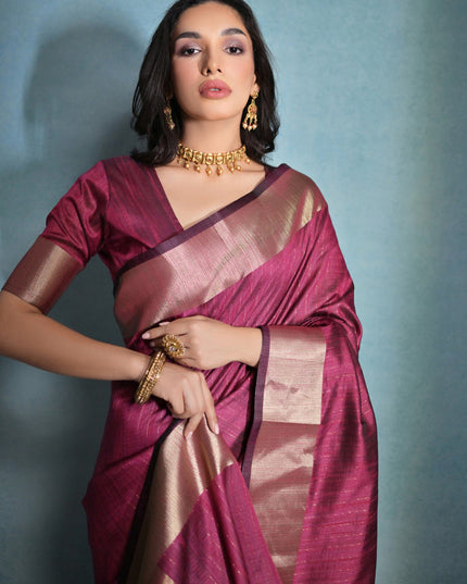 Rani Pink Raw Silk Woven Saree