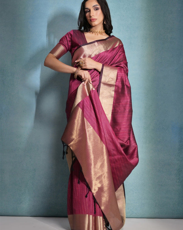 Rani Pink Raw Silk Woven Saree