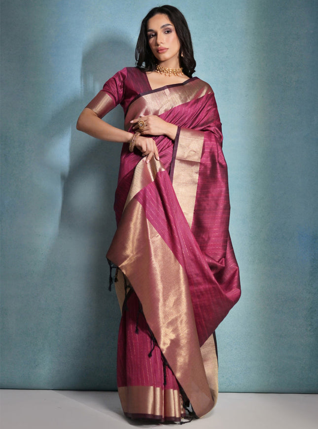 Rani Pink Raw Silk Woven Saree