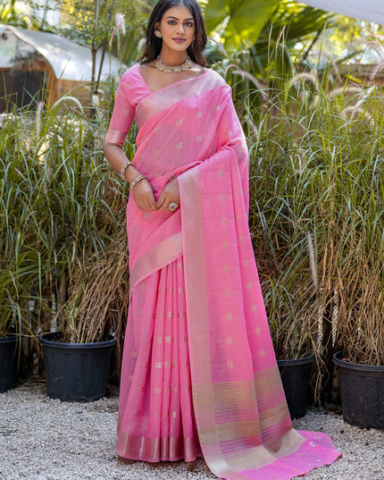 Pink Pure Cotton Zari Woven Saree