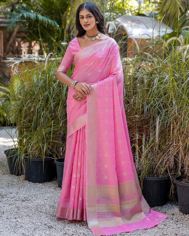 Pink Pure Cotton Zari Woven Saree
