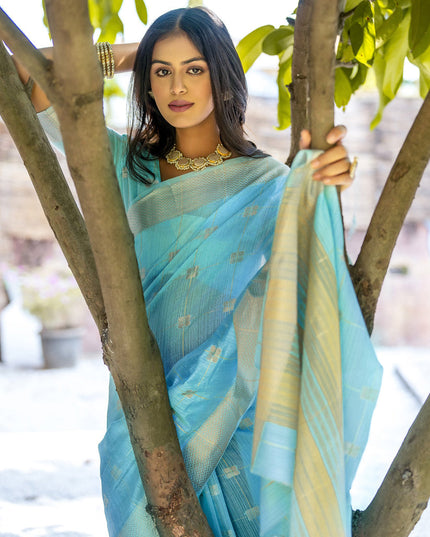Sea Green Pure Cotton Zari Woven Saree