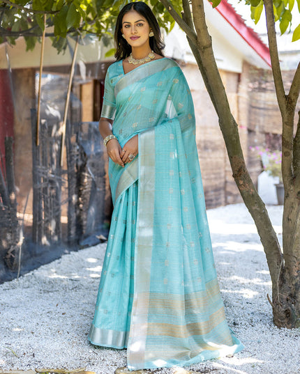 Sea Green Pure Cotton Zari Woven Saree